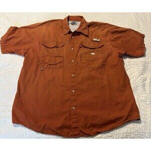 Columbia Mens Large Orange Short Sleeve Vented Fishing Shirt Button Up size L